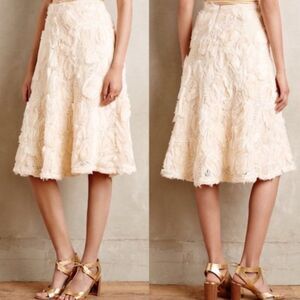 HD IN PARIS (Anthro) Floral Applique Full Midi A-Line Skirt, Ivory, Size 0